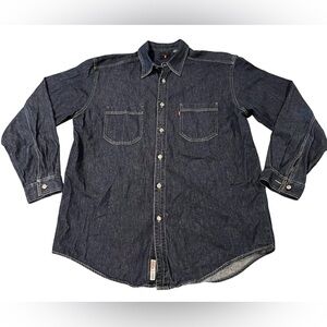 Levis Denim Shirt Mens L Blue Wash‎ Metal Buttons Red Tab Cowboy Pockets Vintage
